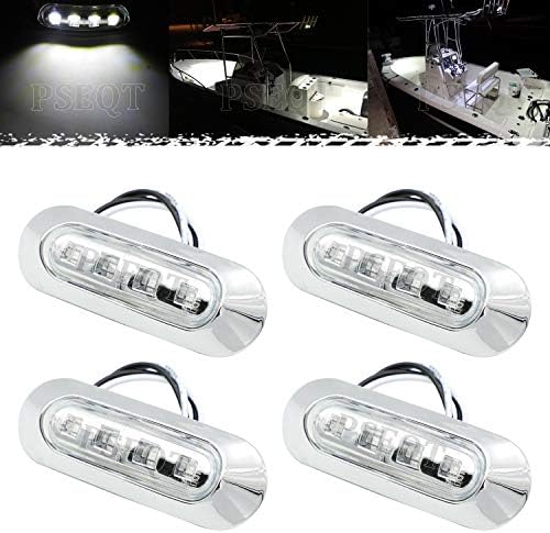 PSEQT 3.8'' Waterproof Boat Marine LED Lights Courtesy Interior Deck Light Navigation Transom Stern Cabin Lighting for Pontoon Fishing Boat Kayak Sailboat Bass Boat Vessel 12V 24V (White 4Pcs)