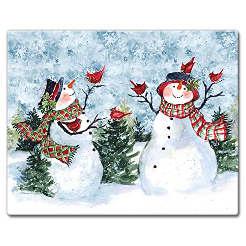 CounterArt Watercolor Snowman 3mm Tempered Glass Cutting Board 15” x 12” Manufactured in the USA Dishwasher Safe Serving Board Charcuterie Board