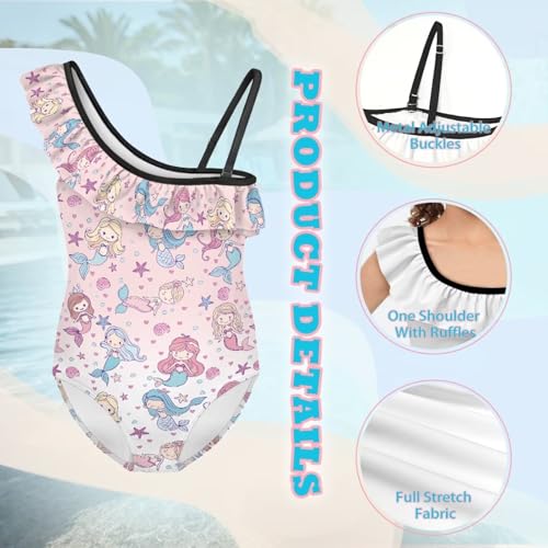 Image of Girls Swimsuit One Piece Ruffle Swimsuit Non-Slip Straps UPF 50+ for Girls Size 3-14 Years