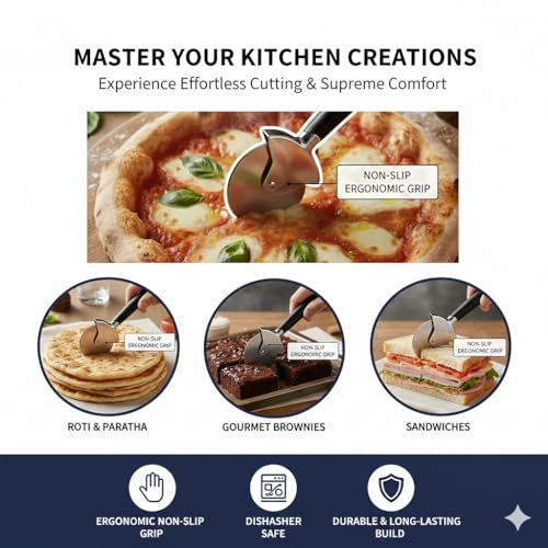 Image of Klick N Shop Pizza Cutter Stainless Steel Wheel with Ergonomic Non-Slip Handle | Sharp Pizza Slicer for Pizza, Roti, Chapati, Paratha, Brownies & Pastry | Kitchen Baking Tool Pack of 1