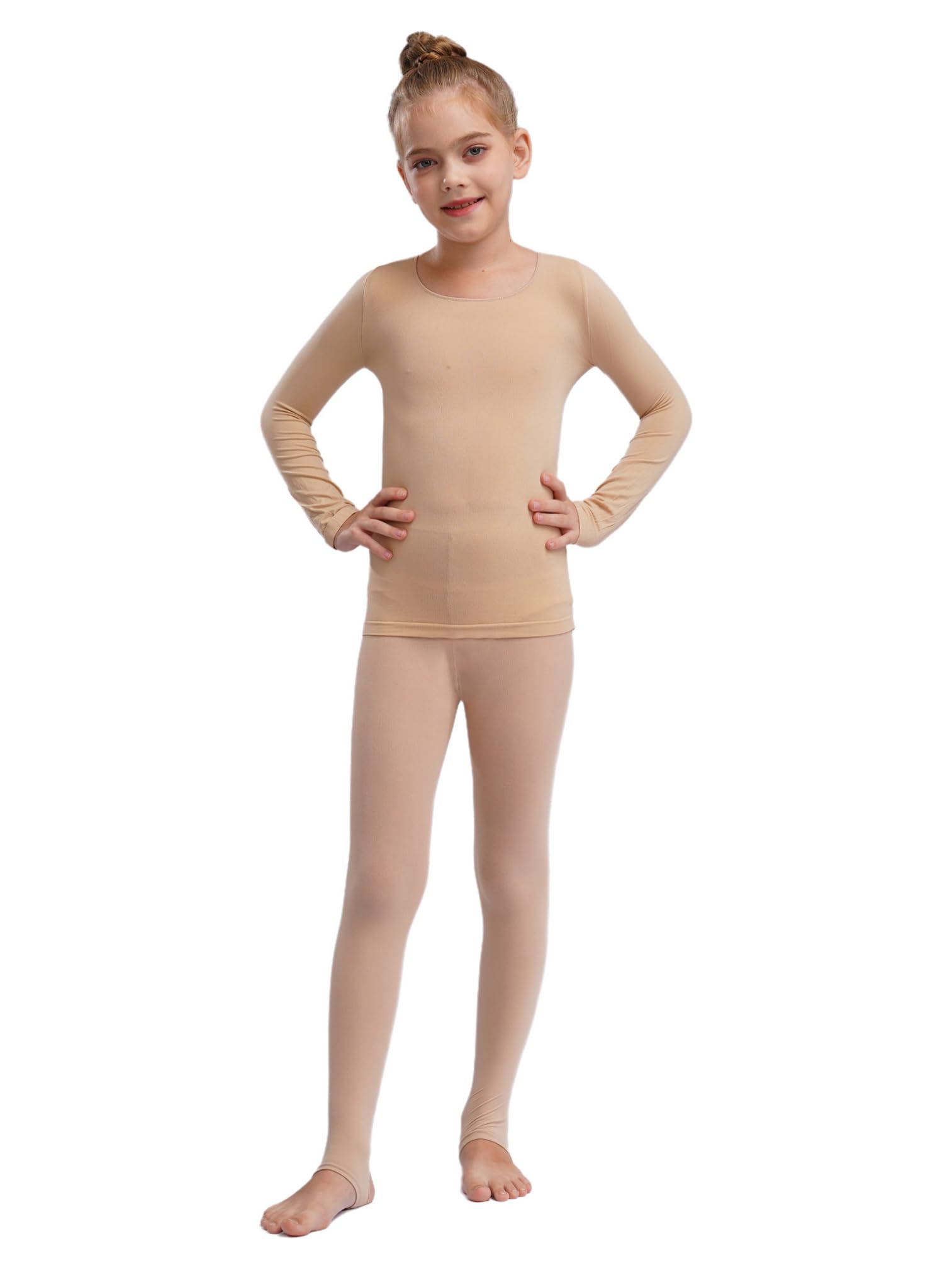 Agoky Thermo-ondergoed voor meisjes, set met lange mouwen en lange onderbroek, ballet, dansen, trainingskleding, tweedelige sportoutfits, A Nude, 158/164 cm Agoky Thermo-ondergoed voor meisjes, set met lange mouwen en lange onderbroek, ballet, dansen, trainingskleding, tweedelige sportoutfits, A Nude, 158/164 cm