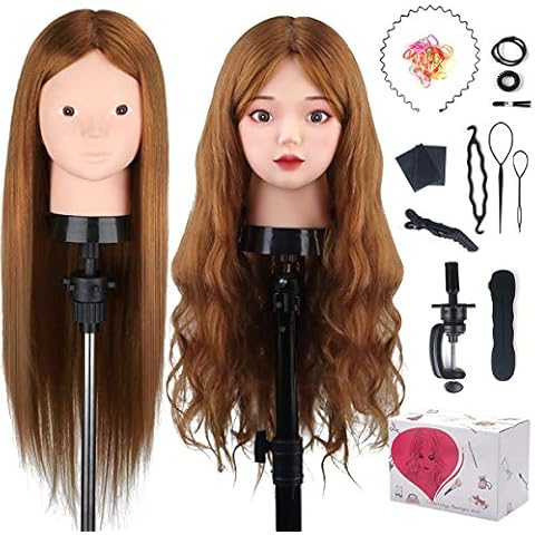 Beauty Star Mannequin Head with 80% Real Human Hair, Manikin Doll Head for Hair Styling, Cosmetology Makeup Hairdressing Training Practice Head with Clamp Stand and DIY Hair Styling Braiding Set Cover
