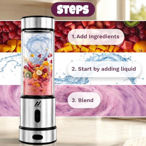 Image of NexLev Portable Blender | 6 Leaf Stainless Steel Blade Portable Blender for Smoothie and Juices Milkshakes & Ice Crushing | 3000 mAh Type C Rechargeable Battery | 450ml | PB-01 | Kitchen & Travel Use