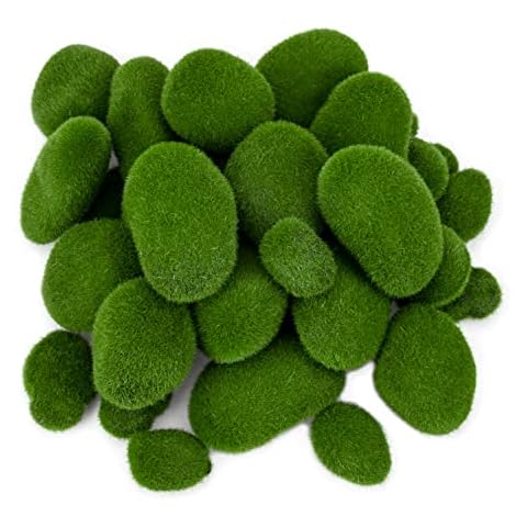 Nicunom 50 Pcs 5 Size Artificial Moss Rocks Decorative Faux Green Moss Covered Stones Fake Moss Balls for Garden Decor DIY Floral Arrangements Plant Poted Decoration Cover