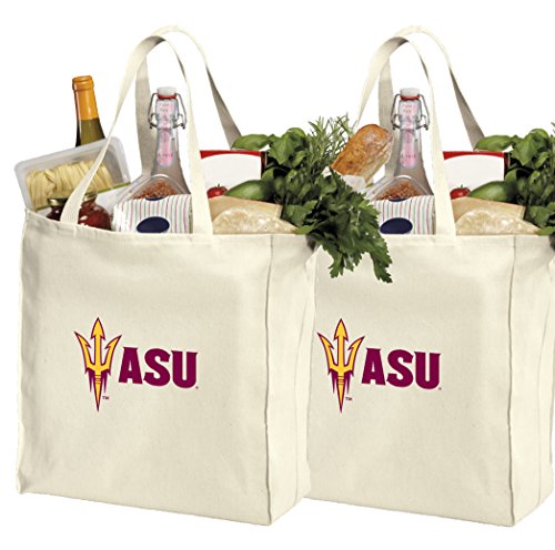 Reusable Arizona State University Shopping Bags or ASU Grocery Bag 2Pc SET NATURAL COTTON