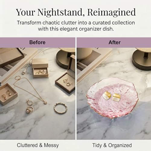Image of Gifts For Women Pink Jewelry Tray Glass Ring Holder Dish Key Bowl Trinket Dish Bathroom Vanity Organizer Aesthetic Bridesmaid Bride Wedding Engagement Retirement Teacher Gifts For Women Her Coworkers