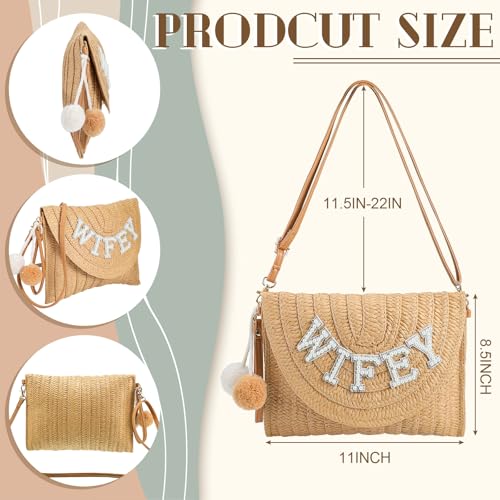 Pinkunn Bride Gift Straw Shoulder Bag Clutch Rhinestone Letter Purse Beach Bachelorette Honeymoon Wedding Bridal Shower2