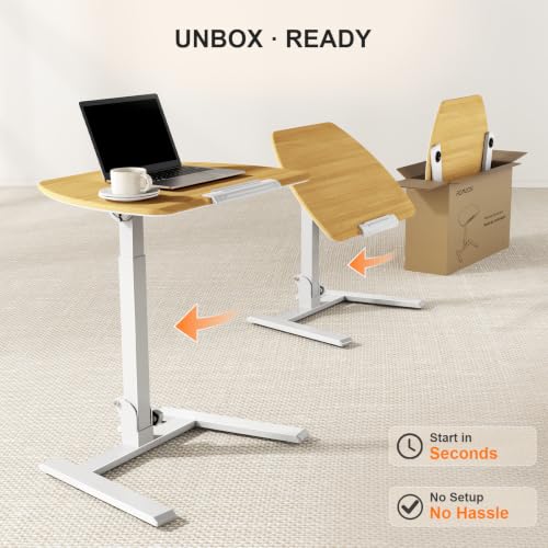 Image of ROMOON Foldable Small Standing Desk with No-Assembly Design, Rolling Height-Adjustable Sit-Stand Table with Wheels, Space-Saving Portable Laptop Cart for Home Office and Small Space (Natural Oak)