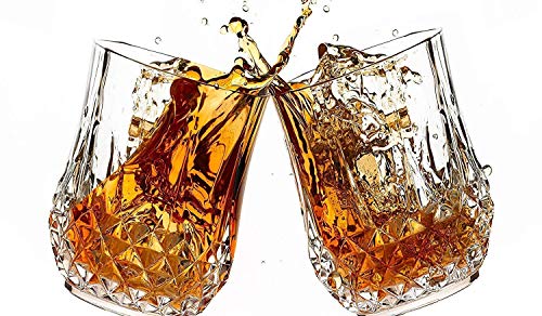 Image of Premium Crystal Whiskey Glass - 300ml, Set of 2 Pcs Old Fashioned Rocks Glass for Bourbon, Scotch & Cocktails (2, Elegant)