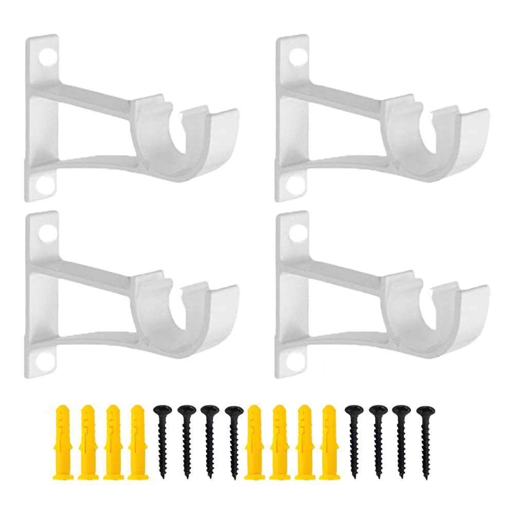 Davfiecn White 4 Pack Heavy Duty Curtain Rod Holders Ceiling Mount Wall Curtain Pole Holder Rail Support For 25Mm-30Mm Drapery (, 4)