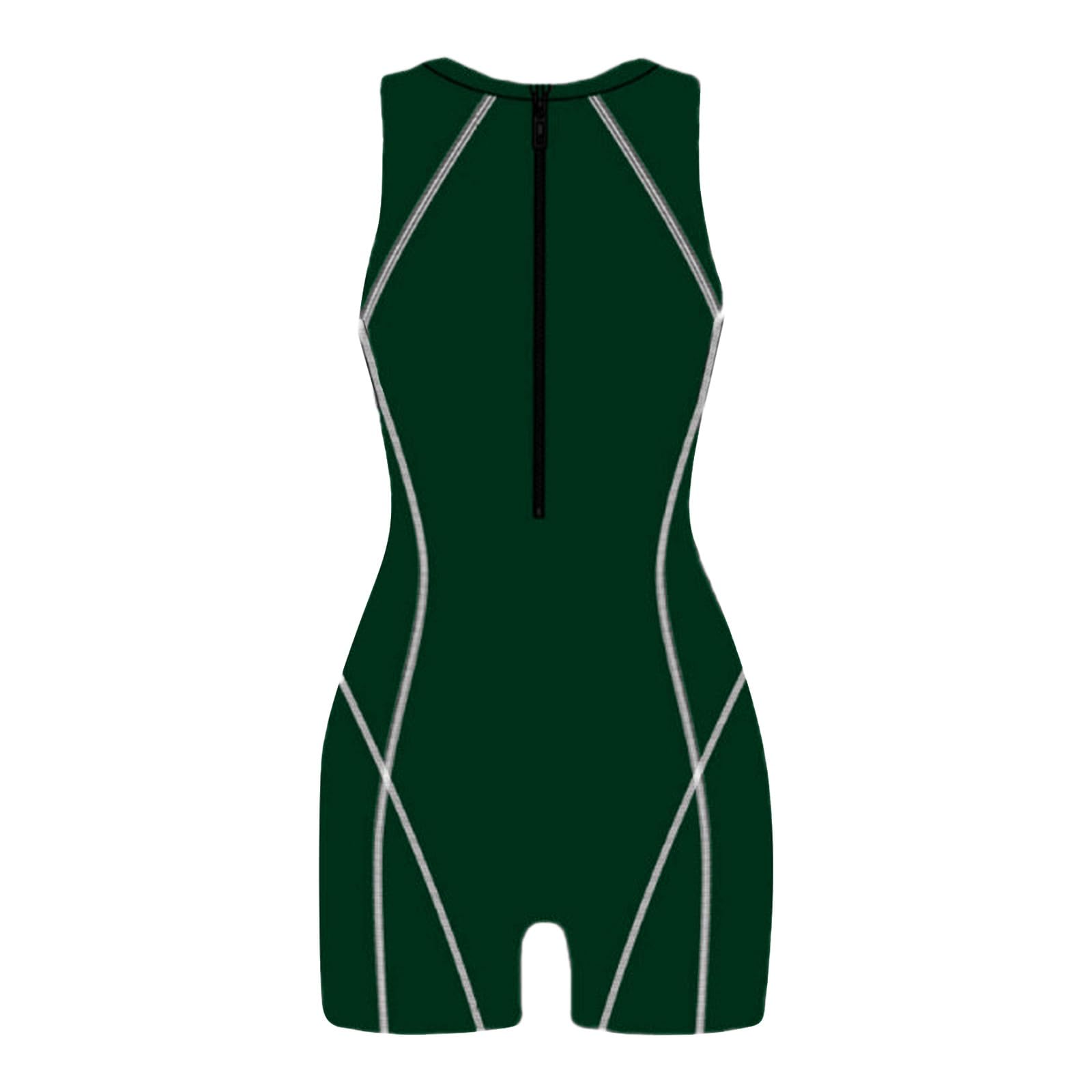 Generic Traje de baño para Mujer, Cuello, diseño de línea en Contraste, Traje de baño de Manga Corta, Traje de Surf bañador Mujer Piscina