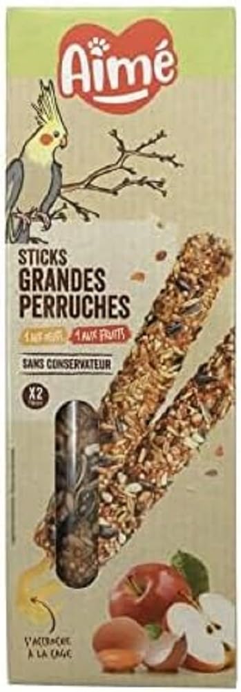 Aimé | Sticks Uova e Frutta | Cibo per Uccelli | Bacchette a base di Frutta Rossa e Uova | per Grandi Parrucche | A Base di Vitamine | 2 x 115 g