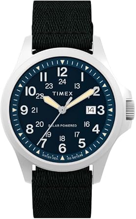 Timex Mens Expedition Field Solar 41mm Watch - Black Strap Blue Dial Stainless Steel Case