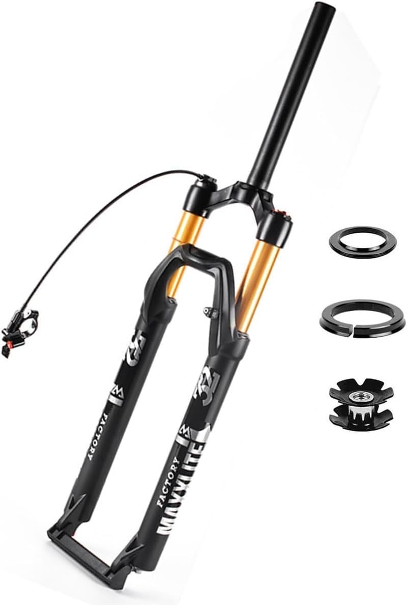 CuNtoHHH 26/27.5/29 Inch MTB Air Suspension Forks QR 9x100mm 1-1/8" Straight Tube Remote Lockout 90mm Travel Mountain Bike Front Forks With Damping (Color : Black, Size : 26inch)