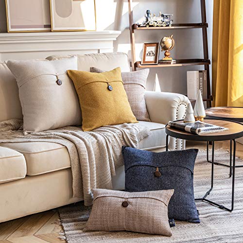 Phantoscope Pack Of 2 Farmhouse Throw Pillow Covers Premium Coconut Button Vintage Linen Solid Decorative Pillow Cover For Couch Bed And Chair Beige 22 X 22 Inches 55 X 55 Cm #TOP4