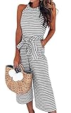 [page_title]-ECOWISH Damen Jumpsuit Sommer Overall Sexy Gestreiften Hosenanzug Ärmellos Playsuit Breites Bein Romper 0930Grau m