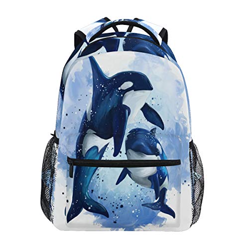 AUUXVA Kids Backpack Killer Whale School Shoulder Bag Ocean Watercolor Large Waterproof Durable Bookbag Laptop Daypack for Students Teens Girls Boys Elementary