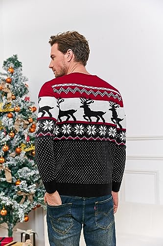 Runcati Mens Ugly Christmas Sweater Pullover Long Sleeve Reindeer Snowflake Soft Knitted Sweaters3