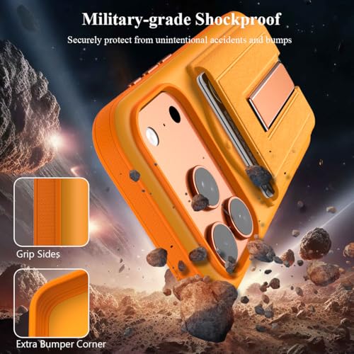 Image of Nvollnoe for iPhone 17 Pro Case with Card Holder & Screen Protector, Compatible with Magsafe, Built-in Kickstand, Detachable Magnetic Wallet Case for iPhone 17 Pro(Orange)