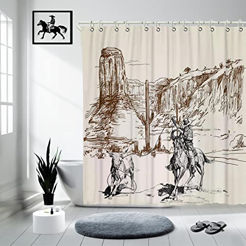 Huanxiangouyue Rustic Western Cowboy Shower Curtain Western Shower Curtains For The Bathroom Cactus Bathroom Shower Curtain With 12 Hooks 72X72 Inches #TOP1