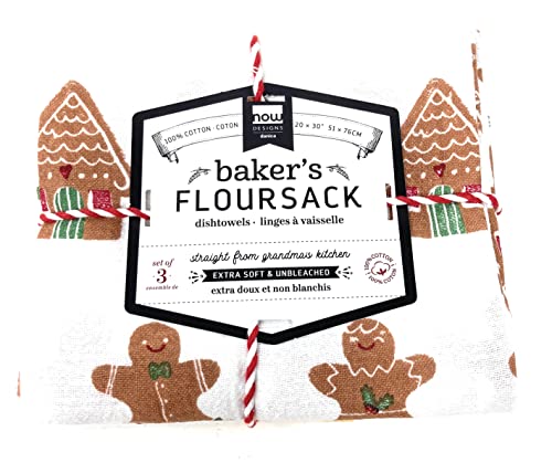 Image of Now Designs Christmas Cookies Cotton Floursack Kitchen Dish Towels, Set of 3, W20 x L30in