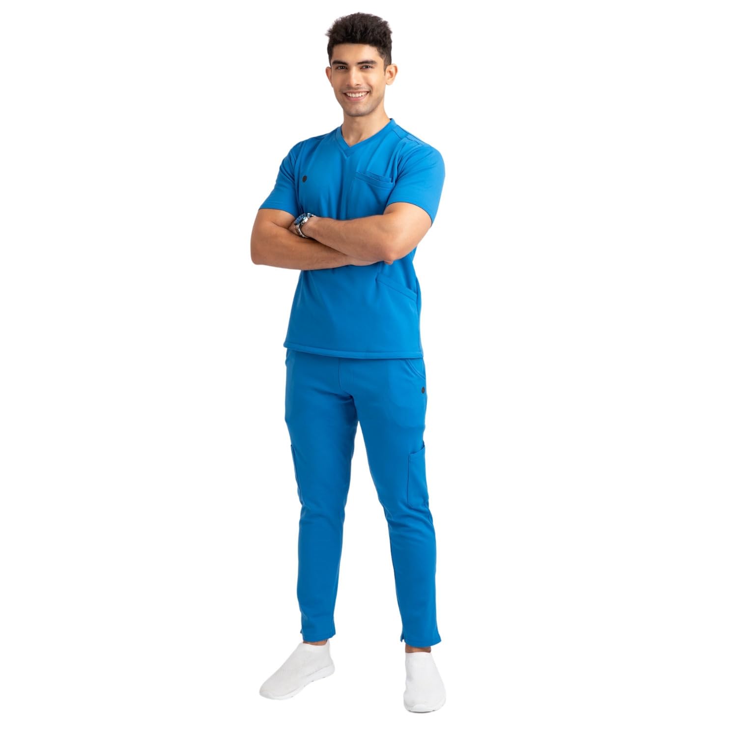 MEFZ Style Luxury Scrub Suit Dodger Blue Color Male Full set, 4 way Stretch, MEEZE Pro Fabric, 2 layer Fabric, No underscrub Required, V Neck, 13 Pockets, Free travel zipper bag | Size : XL (B0CZDZKBDW) Amazon Price History, Amazon Price Tracker