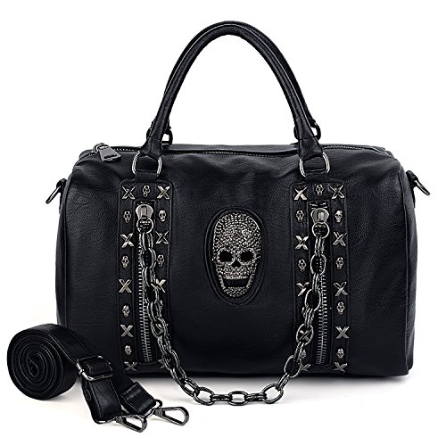 UTO Femme Sac à Main Tote Bag porté épaule tête de Mort Rivet clouté Rock avec Chaîne en métal Cuir synthétique