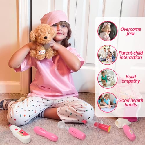 Image of Liberry Doctor Kit Toy for Toddlers 3 4 5 6 Years Old, Pink | Kids Doctor Playset with Dog Toy, Stethoscope and Dress Up Costume, Pretend Play Medical Bag, Boys Girls Birthday Gift