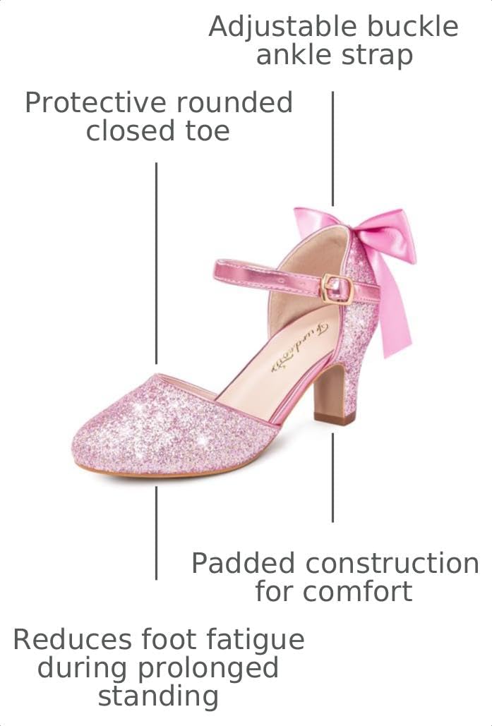 Furdeour Dress Shoes for Girls Heels Kids Princess Bow Pumps Flower Girl
