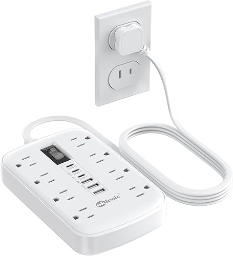 2 Prong Power Strip, 3 to 2 Prong Outlet Adapter, 1700J 2 Prong Surge Protector 5ft Extension Cord with Thin Flat Polarized Plug, 8 AC & 6 USB, Wall Mount for Non-Grounded Outlet, Ideal for Old House