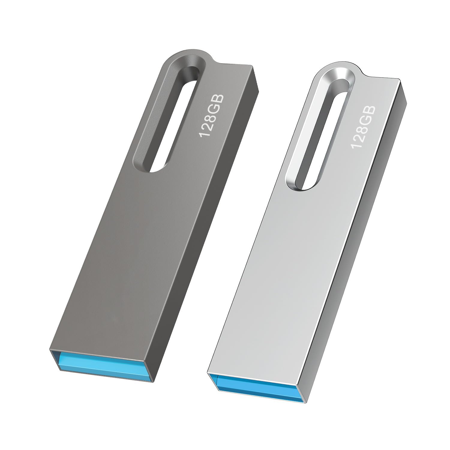 JOIOT 128Go Clé USB 3.0 Lot de 2 Clef USB Métal Imperméable Flash Drive Clés USB 128 Go pour PC, Ordinateur Portable, Stockage de Données,(2X128Go Argenté Noir)