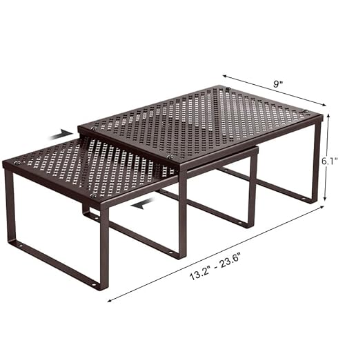Songmics Cabinet Shelf Organizers, Shelf Organizer, Countertop Organizer, Shelf Riser, Stackable, Expandable, Set Of 2 Metal Kitchen Counter Shelves, Brown Ukcs01Br #TOP6