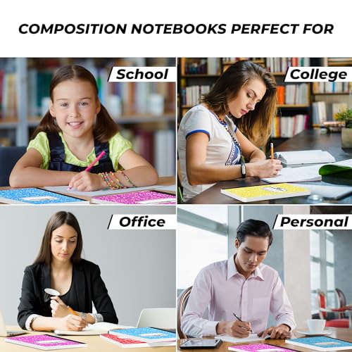 Image of Rosmonde 5 Pack Composition Notebooks College Ruled, 200 No Bleed Pages (100 Sheets) 9-3 /4x7-1 /2 Notebooks for Work, Back to School Supplies for College Students, Notebooks for Women, Colors May Repeat