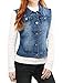 Allegra K Women's Buttoned Washed Denim Vest Jacket w Chest Flap Pockets Dark Blue S (US 6)