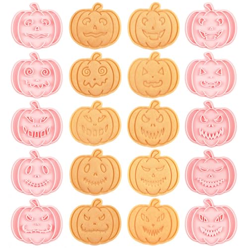 Juego de moldes de galletas halloween de plástico 3D prensable con cabeza de calabaza para Halloween, cortador halloween de fondant estampados en relieve