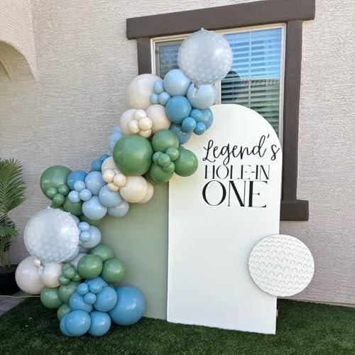 Image of Hole in One Balloon Garland Arch 125Pcs Golf Party Decorations Sage Green Dusty Blue Balloons with Golf Club Foil Balloon for Golf-Themed Party Decorations Baby Shower Supplies