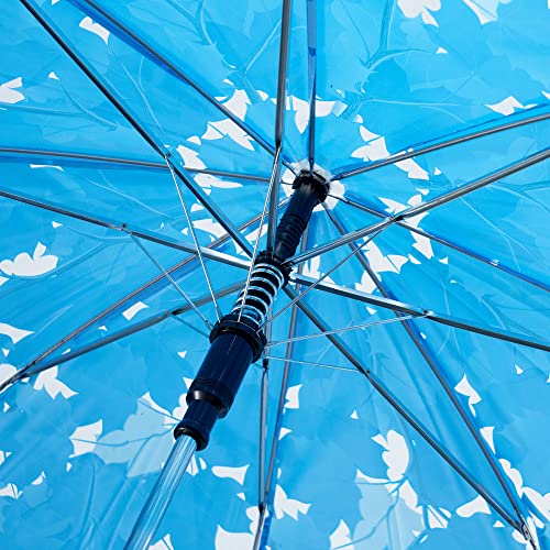 Threeh Automatic Transparent Bubble Umbrella With Sycamore Leaves Printing No Fading Universal Waterproof Windproof For Kids And Women Blue Color #TOP3