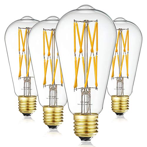 Leools Vintage 10W LED Edison Bulb Dimmable 100W Equivalent Antique Style Filament Light Bulbs Clear Glass Warm White 2700K 1200LM E26 Base Decorative 360 Degrees Beam Angle Pack of 4.