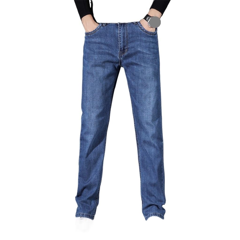 Mens Stretch Jeans Business Embroidered Regular Fit Denim Pants Male Black