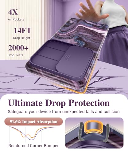 Image of GVIEWIN for Samsung Galaxy S26 Ultra Case, [Slide Camera Cover & Built-in HD Screen Protector] [2 Front Frames] Shockproof Military Grade Protective Marble Phone Case for S26 Ultra 6.9 inch (Quicksand)