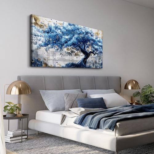 ERQINHUA Canvas Wall Art For Living Room Large Wall Decor For Bedroom Office Decor Blue Tree Wall Paintings Farmhouse Abstract Watercolour Pictures Artwork Home Decor Ready To Hang Posters 24"X48"