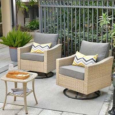 CAODOC 3 Pieces Outdoor Furniture Set Patio Bistro Rocking Chairs with Glass Side Table for Pool Beach Backyard Balcony Porch Deck Garden(Dark Grey)