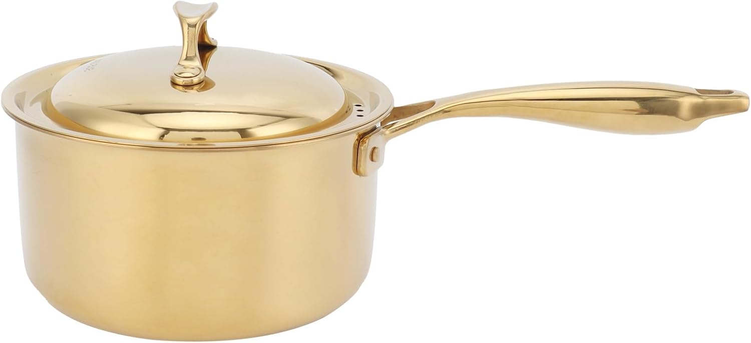 Stainless Steel Thickened Milk Pot with Lid, 3 Layer Bottom Complementary Food Pot, Rapid Heat Conduction, Easy to, Suitable for Induction Cookers and Electric Stoves (Gold)