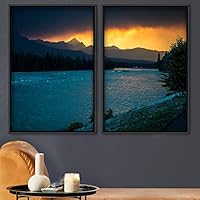2 Piece Framed Canvas Wall Art Sunset in The Lake Canvas Prints Home Artwork Decoration for Living Room,Bedroom - 16