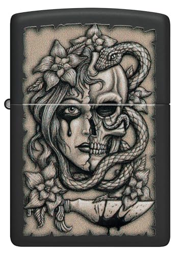 Image of Zippo Gory Tattoo Design, Black Matte, PPocket Fuel Refillable Windproof Lighter, BIS Certified