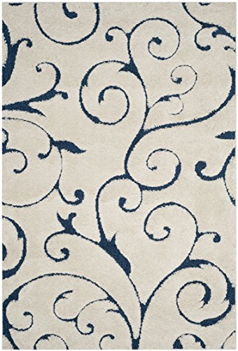Safavieh Florida Shag Collection Shaggy Rug for Living Room Dining Room Bedroom High Pile Cream and Blue 24 x 36 Inch