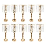 WINZING Blumenständer Gold Modern, Hochzeit Tischdeko Blumenständer, Party Dekoration Kristall , Groß & Stabil, Rostfrei DIY Deko, Wohnzimmer Hochzeit, Einzigartige Kristallkette, 49cm, 10 Stück Set