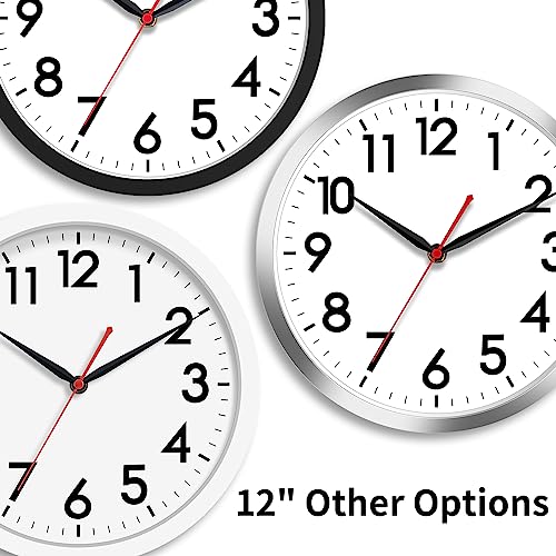 Image of AKCISOT Wall Clock 12 Inch Silent Wall Clocks Battery Operated Non Ticking - Modern Silver Clock Decorative for Kitchen, Bathroom, Bedroom, Living Room, Office, Home