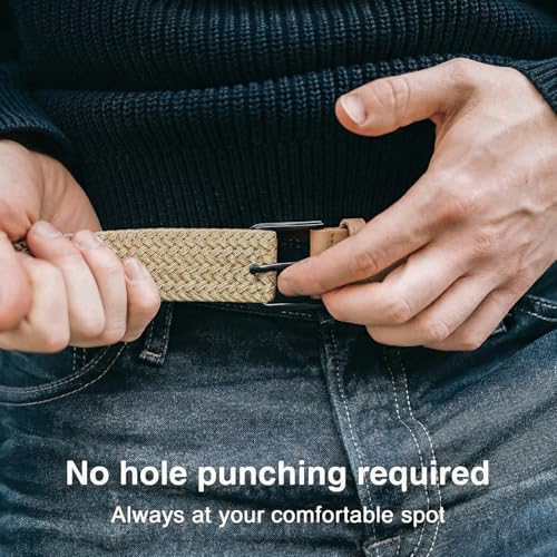 Image of BELTROAD Elastic Braided Belt Mens Golf Belts No-Hole Design Lightweight Breathable Woven Stretch Belt for Golf Casual