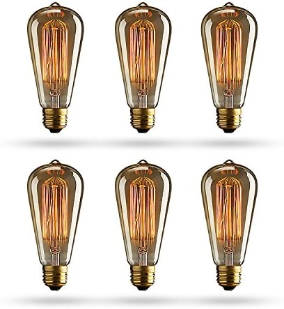 Vintage Edison Bulb (Pack of 6) - Squirrel Cage Filament Lamp - Dimmable, E26 260 Lumens, ST64 - Teardrop Top, Antique Incandescent Clear Glass Light, For Chandeliers Wall Sconces Pendant Lighting